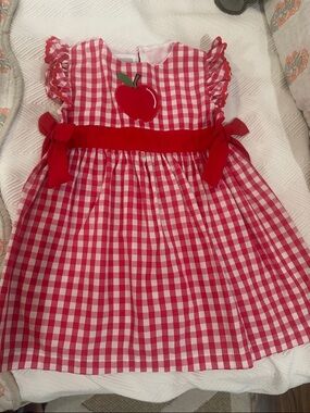Red and White plaid Apple Applique Toddler Dress